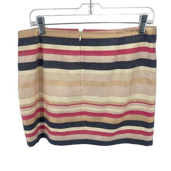 J. Crew Women's Straight Mini Skirt Striped Lined Metallic Black Gold Red Size 6 - Picture 2 of 7